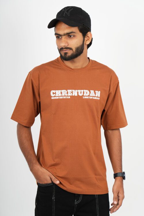 Brown Printed Pure Cotton T-shirt