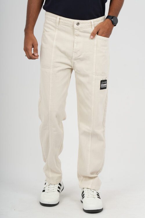 Relaxed Fit Cream Denim Jeans