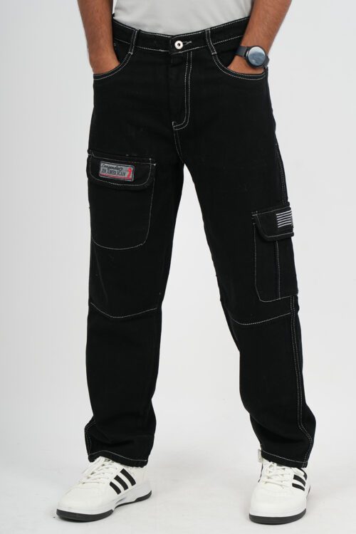 Black Relaxed Fit 6 Pocket Denim Jeans