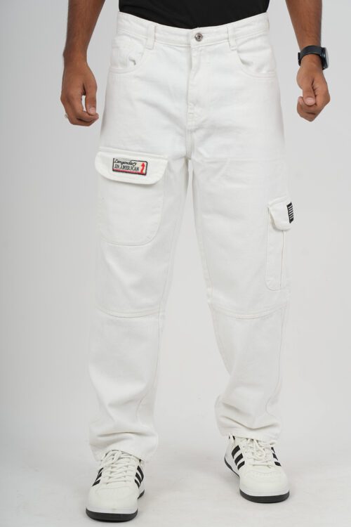 White Relaxed Fit 6 Pocket Denim Jeans