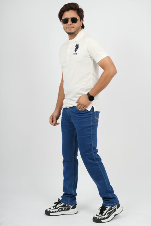 Men Regular Fit Navy Blue Silky Lycra Jeans