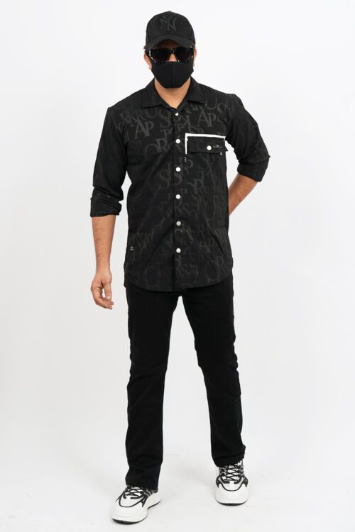 Black Regular Fit Lycra Printed Shirt