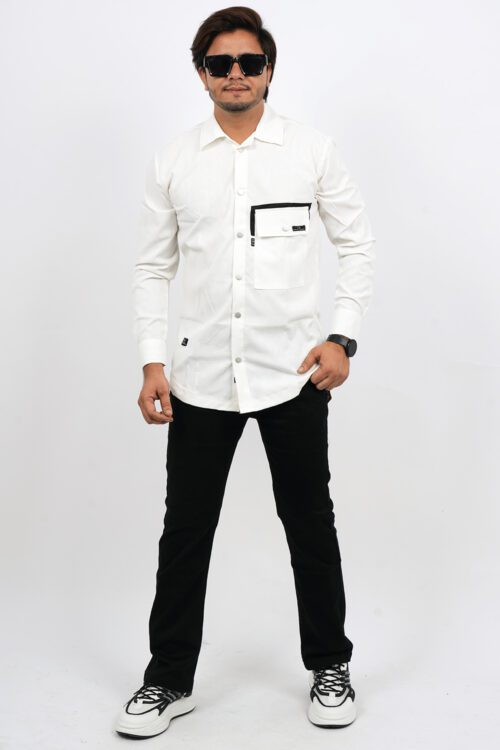 White Regular Fit Lycra Printed Shirt